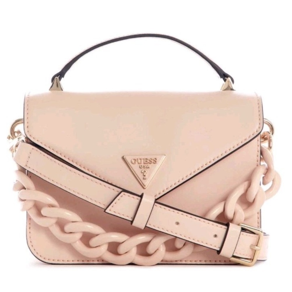 New Guess Woman Handbag Corina Mini Top Handle Flap Pink Chain Preppy Chic Fairy